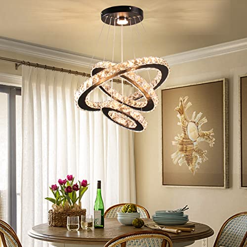 3 Ring Adjustable Height Crystal Chandelier Dimmable LED
