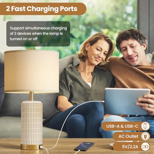 25" Ceramic Touch Table Lamp Set of 2 for bedroom and Living Room White (2 Count)