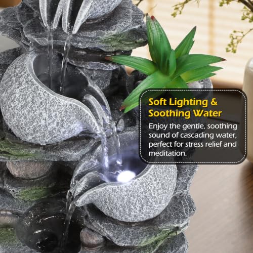 Water Fountain Tabletop Waterfall Fountains Indoor with LED