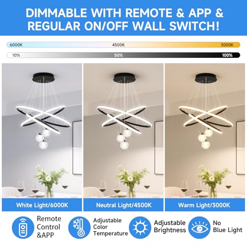 LED Modern 3 Ring Chandelier