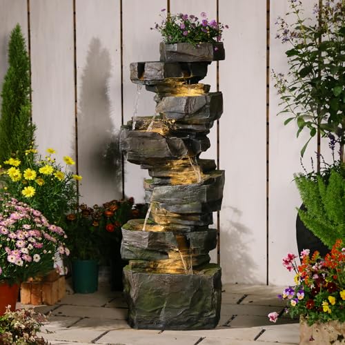 49H Realistic Rock Outdoor Water Fountain with 6 Tiers