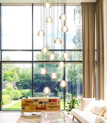 Modern Crystal Chandelier for Staircase 118" Long Black LED Lighting for Foyer Adjustable Ceiling Lighting Fixture for Living Room Hallway Entryway Staircase