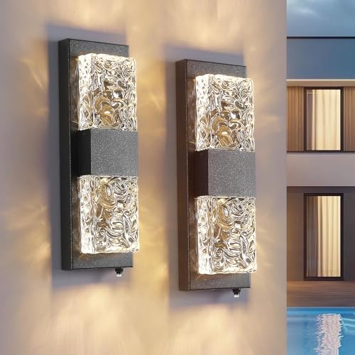 Porch Lights Outdoor 12W LED Dusk to Dawn Wall Light 14.2" Black 2PCS