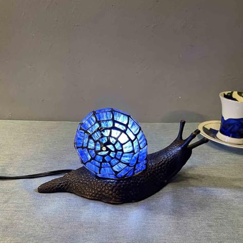 L10983 Blue Land Snail Tiffany Style Stained Glass Accent Table Lamp