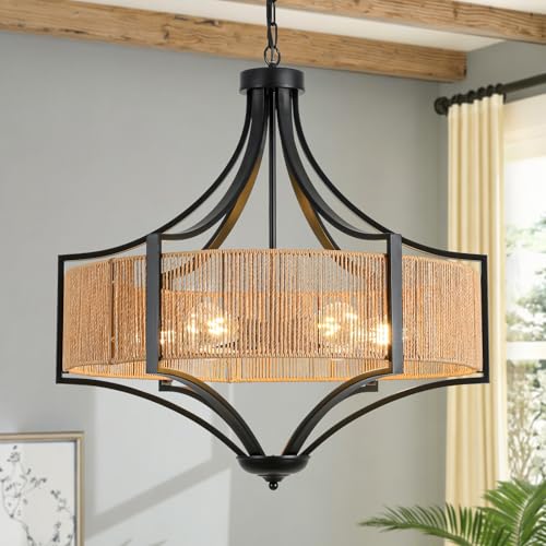 25.6" Large Rattan Chandelier