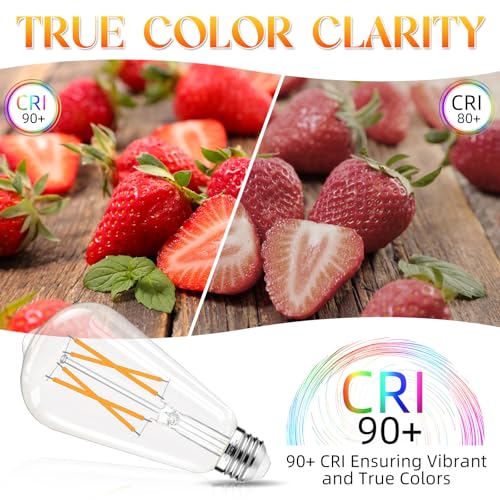 E26 Bulb, Non-Dimmable Edison Bulbs 60 watt LED Equivalent, 2700K Warm White, ST58 Vintage Light Bulbs, 90+ CRI, 6W 600LM, E26 Medium Base, Clear Glass, 24 Pack (24 Count)