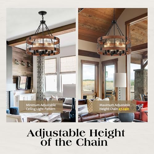 6 Light Farmhouse Drum Wood Pendant Light (6 Count)