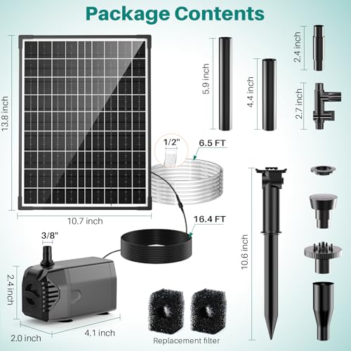 20W Solar Fountain Pump 320 GPH Adjustable Flow for Outdoor Pond
