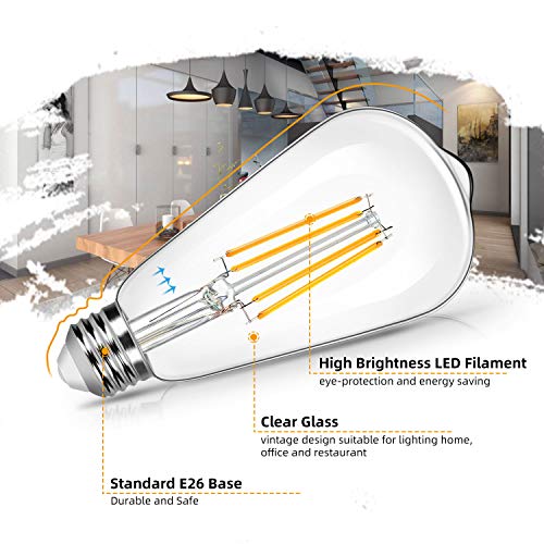 4 Pack Vintage 8W ST64 LED Edison Light Bulbs 100W Equivalent (4 Count)
