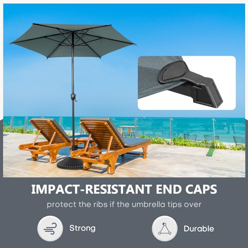 7.5FT Lyon Outdoor Patio Umbrella Outdoor Table Umbrella with Push Button Tilt and Crank Market Umbrella 6 Sturdy Ribs UV Protection Waterproof for Garden Deck Backyard Pool Grey