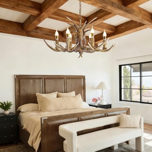 6 Light Resin Faux Horn Antler Chandelier