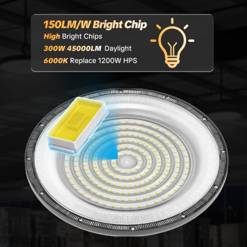 300W UFO High Bay Light 10Pack 45000LM LED Shop Lights Plug & Play (10 Count)