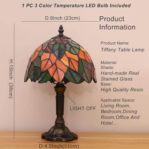 Tiffany Lamp Maple Leafs Stained Glass Bedside Nightstand Table Lamp