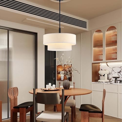 4 Light 20 Inch Cream Fabric Shade Hanging Pendant Ceiling Light Fixture