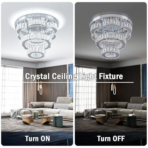 15.7" 2 Ring Flower Crystal Flush Mount Ceiling Light Cool White