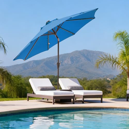 9' Patio Umbrella Outdoor Umbrella with lights Patio for Table Blue