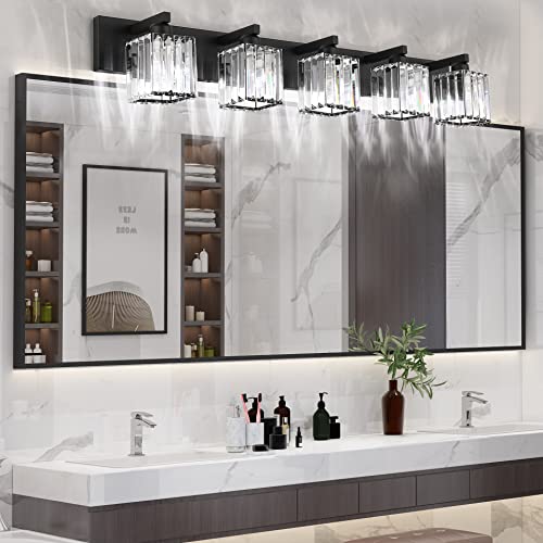 Bathroom Vanity Light Black Light Fixtures 5 Light Crystal Vanity Light Modern Bathroom Lighting