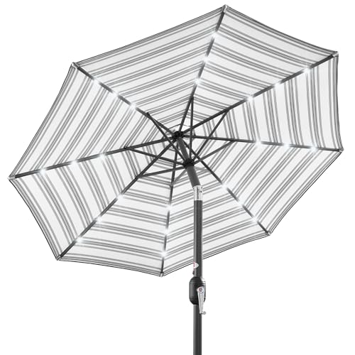 10ft Solar Polyester LED Lighted Patio Umbrella w