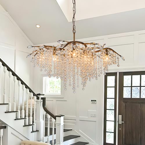 Farmhouse Tree Branch Bronze Crystal Chandelier for Dining Room