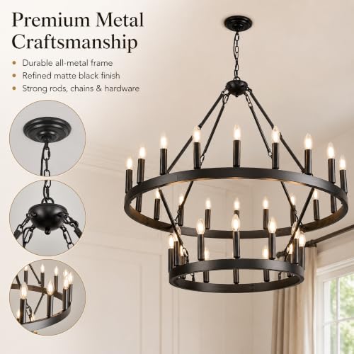2 Tier Black Wagon Wheel Chandelier