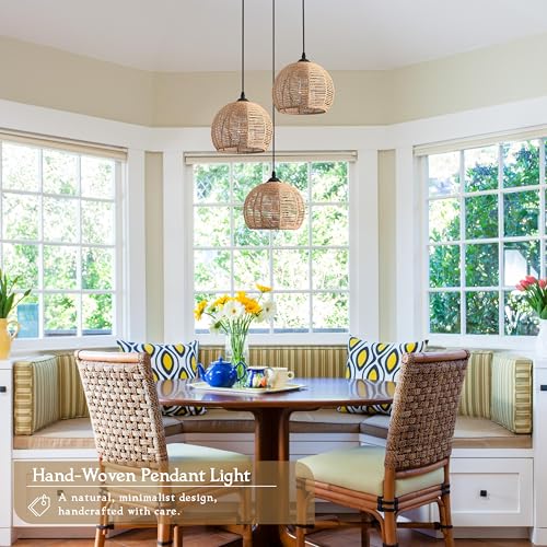 3 Light Mini Hemp Rope Woven Pendant Light Kitchen Island