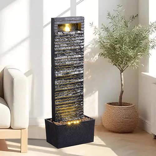 38.6" Tall Outdoor Water Fountain with LED Lights