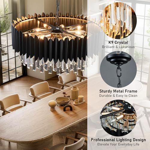 Modern Black Crystal Chandelier 24" Round Chandeliers 8