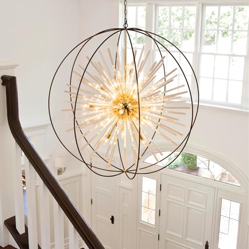 Black and Gold Crystal Chandelier for High Ceiling Foyer Entryway