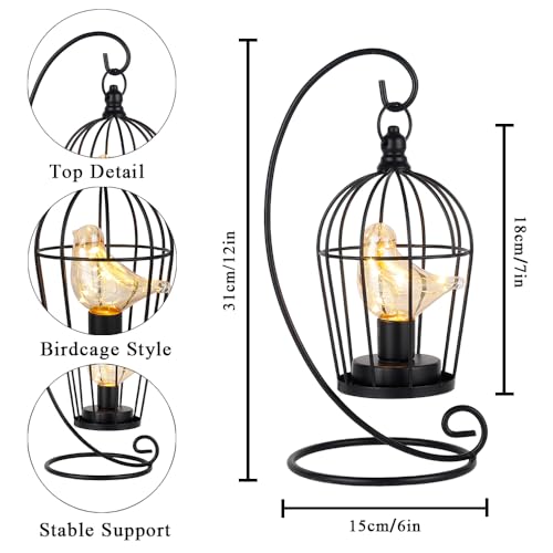 Birdcage Bulb Decorative Lamp Battery Operated 13" Tall Cordless Accent Light with Warm White Fairy Lights Bird Bulb for Living Room Bedroom Kitchen Wedding Xmas