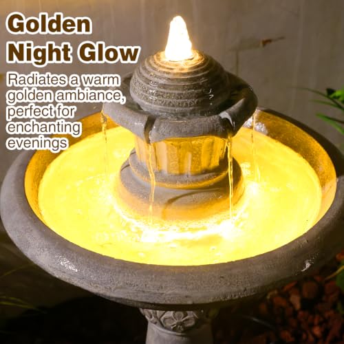 39.1H 2 Tier Outdoor Water Fountain with LED Lights Large Italian Resin Garden Fountain for Patio Yard Cascading Waterfall Feature with Quiet Pump Gray