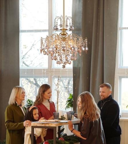 Modern Gold Crystal Chandelier Amber Crystal Pendant Light 6 Lights for Bedroom Dining Room Entryway Hallway Office Bathroom UL Listed