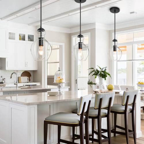 Black Clear Glass Pendant Lighting for Kitchen Island Entryway 7 Inch