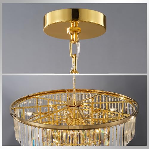 48 Inch Gold Tiered Crystal Tube Chandelier