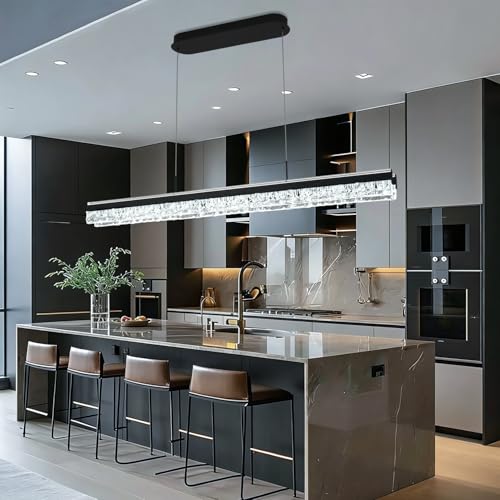 59" Modern Linear Chandelier Black Modern Pendant Light Fixture Dimmable Island Chandelier for Kitchen Island Lighting