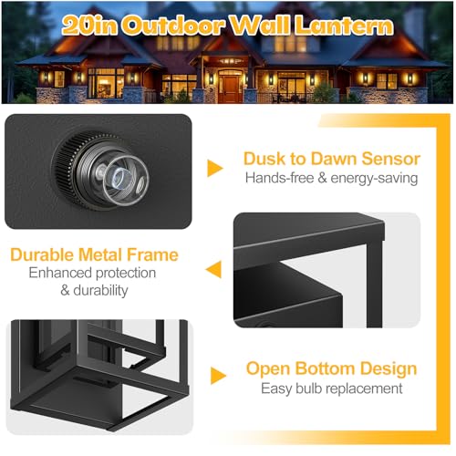 20in Dusk to Dawn Outdoor Lighting Extra Large Modern Waterproof Sconce