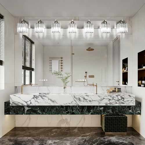 Brushed Nickel Bathroom Light Fixtures Crystal Vanity Lighting Fixture Modern Bathroom Vanity Light 7 Light