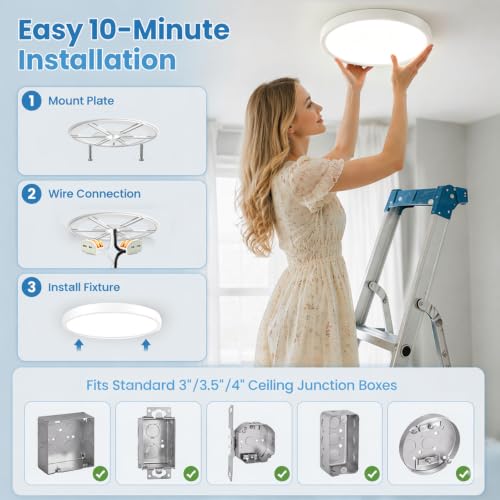 6pack 12in 24W 3CCT Low Profile LED Flush Mount Ceiling Light (White)