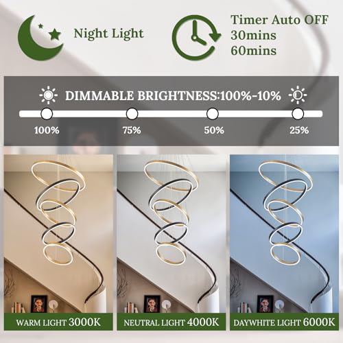 LED 5 Ring Chandelier Modern Vintage Black Gold Chandeliers Dimmable