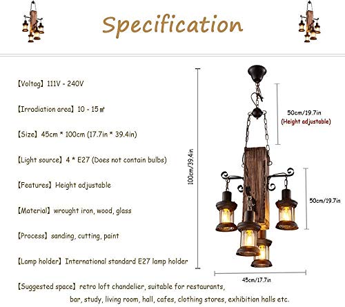 Wood Retro Pendant Lighting Industrial Vintage Chandelier Black Metal Bedroom Restaurant Suspension Lamp Cage Frame with Glass Shade House Loft Bar Coffee Decoration Ceiling Lights Fitting
