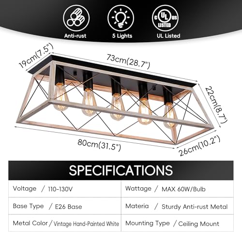 31.5" Large Flush Mount Ceiling Light Fixture