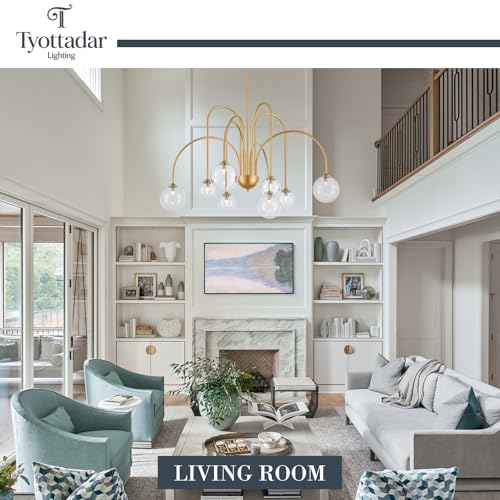 Modern Gold Sputnik Chandelier Light Fixture 8 Lights Luxury Clear Globe Glass Chandeliers Large MId Century Ceiling Pendant Light for Dining Room Foyer Living Room Bedroom