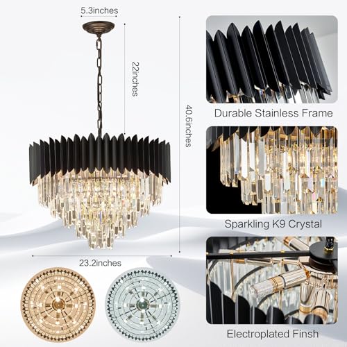 24" Modern Black Crystal Chandeliers 5