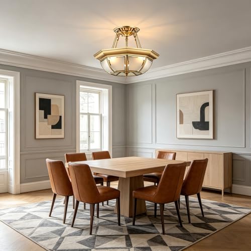 Brass Semi Flush Mount Chandelier for Dining Room
