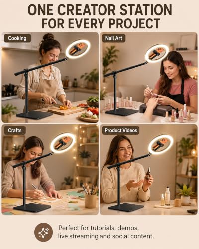 10" Overhead Ring Light for Desk with Weighted Base