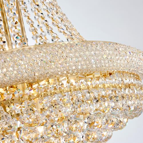 19 Lights Gold Large Crystal Chandelier Light Fixture