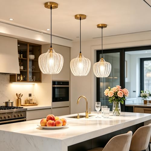 Clear Glass Pendant Lights Kitchen Island 2 Pack Gold Hanging Ceiling Light (2 Count)