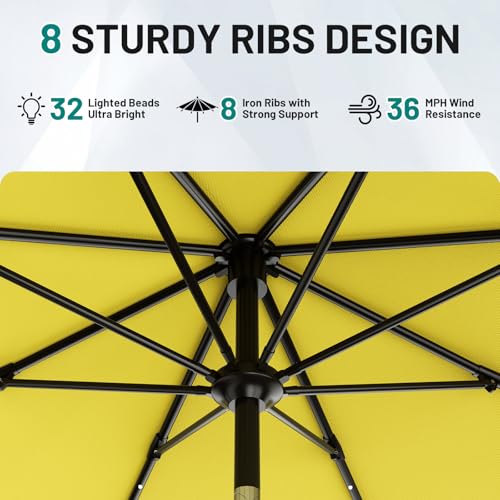 9FT Patio Umbrella with Solar Lights