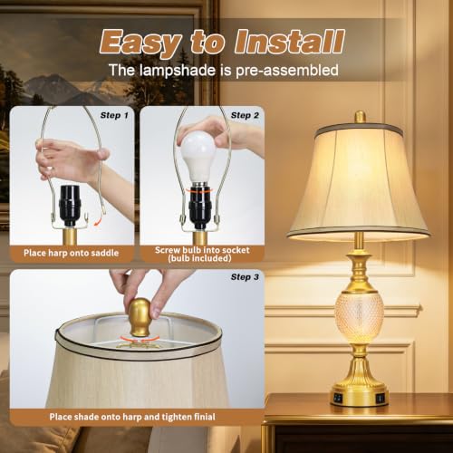 28'' Tall Gold Bedside Table Lamps with USB Charging Ports (2 Count)