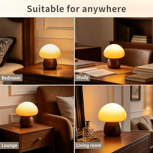 Wooden Base Small Table Lamp for Bedroom 60W Mushroom Table Lamps Gradient Colored Glass Shade Modern Side Table and Desk Lighting H 8.07 in