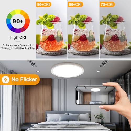 15 Inch LED Flush Mount Ceiling Light with Remote